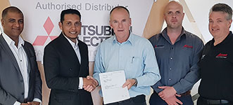 Left to right: Chetan Goshalia (SqwidNet), Reshaad Sha (SqwidNet), Dave Wibberley (managing director Adroit Technologies), Johan Nieuwenhuizen (business development director Adroit Technologies) and Grant Joyce (marketing manager Adroit Technologies).